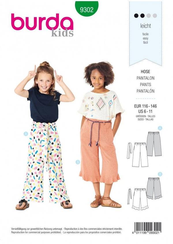Burda Sewing Pattern 9302 Trousers For Kids, 116cm-146cm - Easy