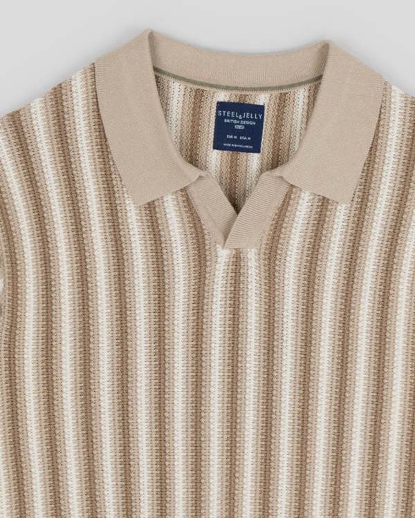 Steel & Jelly Pimlico - Knitted Stripe Trophy Neck Polo Shirt