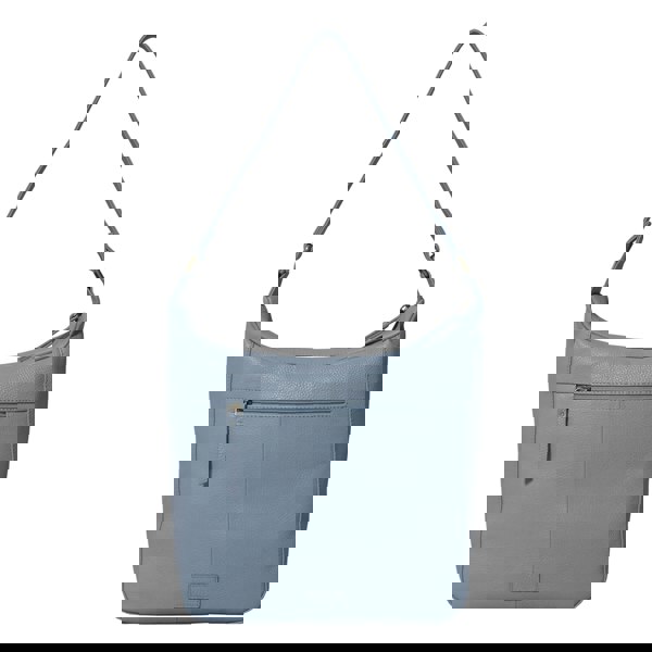 Assots London 'PAMELA' Pastel Blue Pebble Grain Real Leather Designer Shoulder Hobo Bag