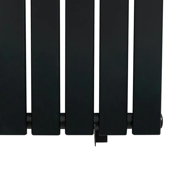 Flat single column radiator in sleek black finish, measuring 600 x 910mm, featuring smooth, rectangular panels and a modern design