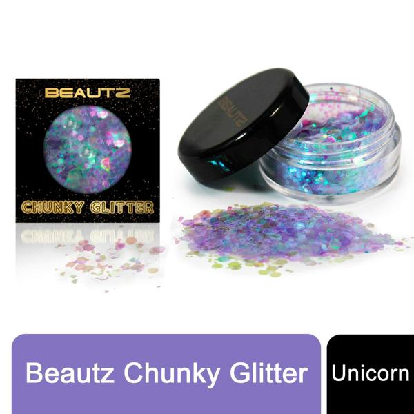 Aquarius Beautz Chunky Glitter Unicorn 10ml Pot 5g Cosmetic Body Face Festival Pink Glam