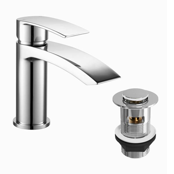 Flode Falun | Mono Basin Mixer Tap | Chrome | with Slotted Push Button Click-Clack Basin Waste