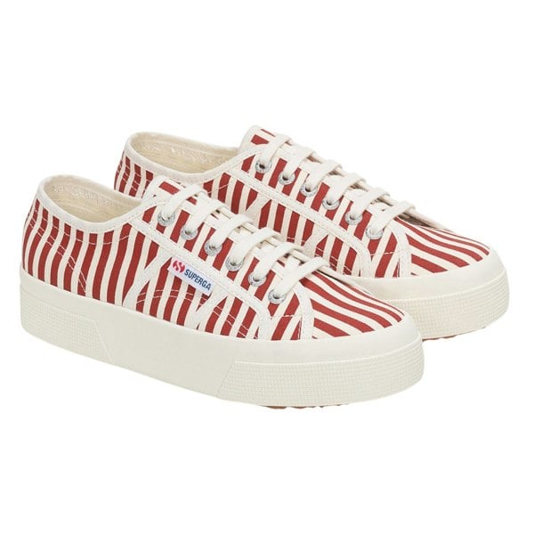 Superga Womens 2740 Print Stripes Trainers - Off White/Red