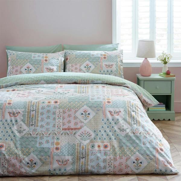 Folk Patchwork Green Duvet Cover Set