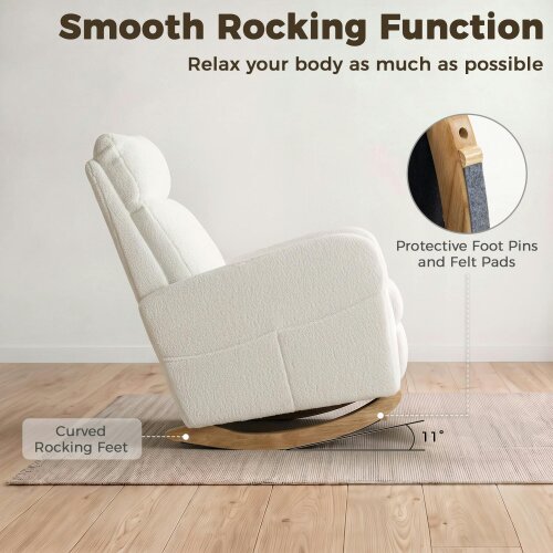 HOMCOM Modern High Back Corduroy Leisure Rocking Chair, Cream White