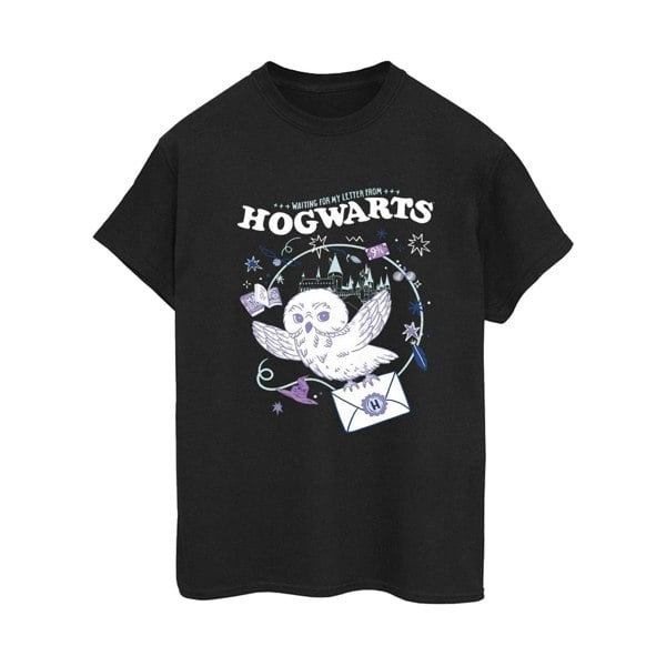 Harry Potter Womens Owl Letter From Hogwarts Cotton Boyfriend T-Shirt - Black