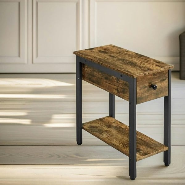 Rafaelo Mobilia Bedside Table With Drawer & Shelf Rustic Brown