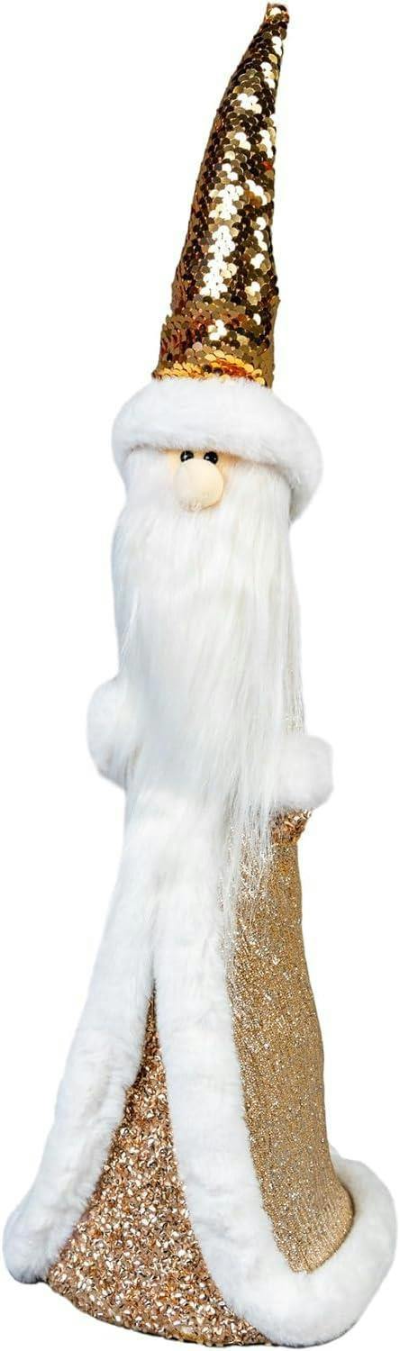 58cm Gold Santa Christmas Figurine with Gold Costume, White Fur Trim and Long Beard image 3