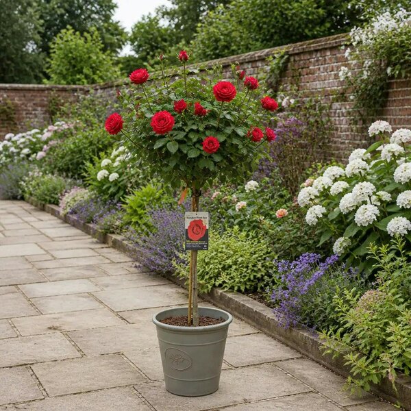 7.5L Standard Rose Tree Red 100-110cm - Classic Flowering Garden Rose Plant