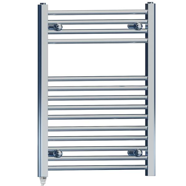 MYHOMEWARE 500mm x 750mm Chrome Flat Electric Pre-Filled Towel Rail Radiator For Designer Bathroom Standard Element Stock Clearance