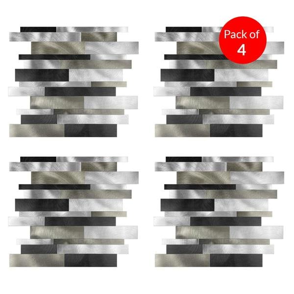 ENER-J Sleek Metallic Layers Peel & Stick Aluminum Tile, Size: 303 x 297 x 4 mm (Pack of 4)
