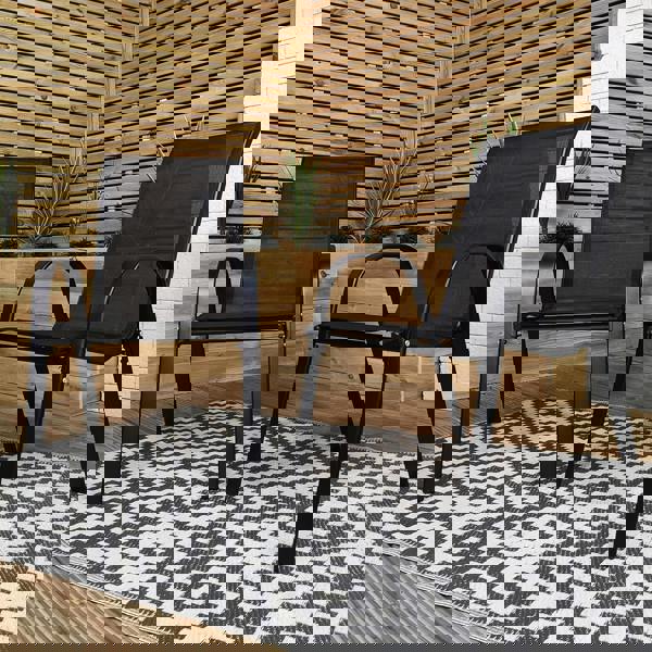 Samuel Alexander Outdoor 4 Person Round Glass Top Garden Dining Table Chairs With Black Parasol and Base Set