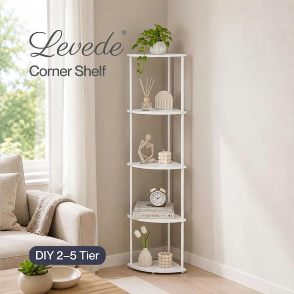 Levede Corner Bookcase Adjustable Corner Bookshelf Unit for Living Room White
