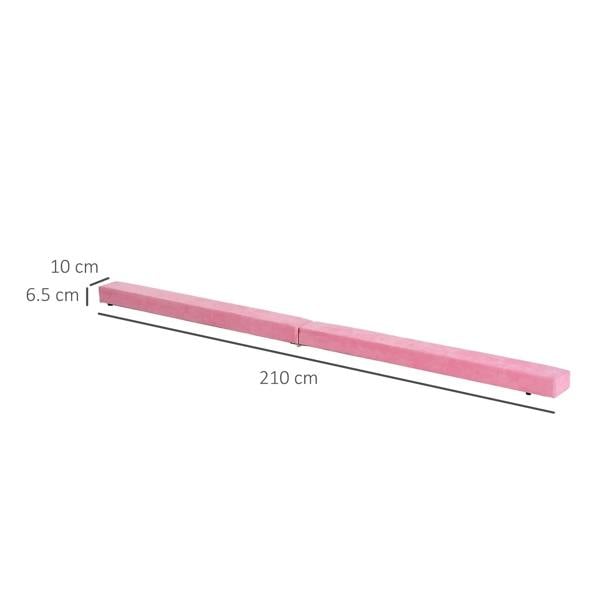 Pink balance beam dimensions view, rectangular foam pad with folded center seam