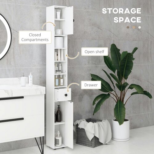 Wyld Haus Lakeva Extra Tall Slim Bathroom Storage Cabinet With Multi Layer Internal Compartments White