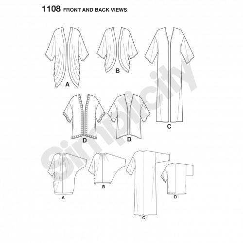 Simplicity Sewing Pattern 1108, Jackets, Tops, Cardigans, Robes for Women, A (XXS-XS-S-M-L-XL-XXL) - Easy