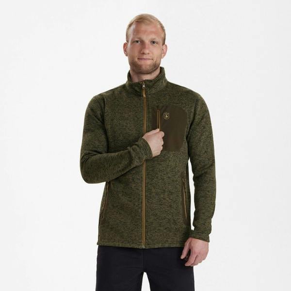 Deerhunter Sarek knitted jacket in olive with zipped chest pocket and full front zip detail