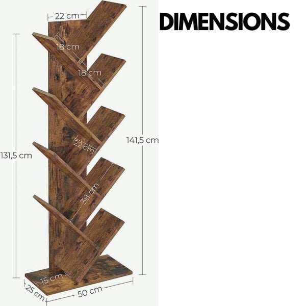 Rafaelo Mobilia Industrial 8 Tier Tree Free-Standing Book Shelf