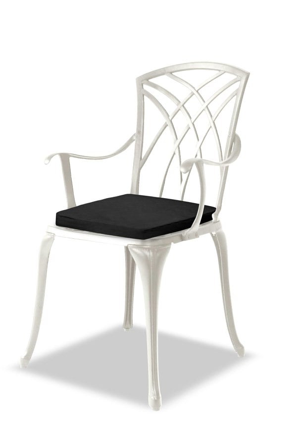 Centurion Supports OSHOWA Luxurious Garden and Patio Table and 2 Large Chairs with Armrests Cast Aluminium Bistro Set - White with Black Cushions