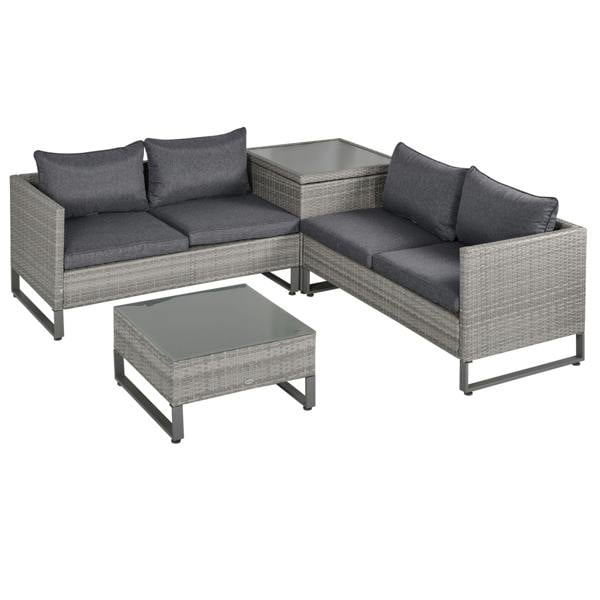 Wyld Haus Samilo 4 Seater Grey Rattan Garden Sofa Set With Storage Coffee Table