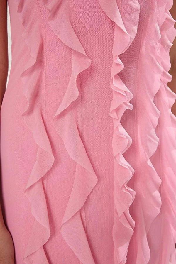 WOVCOR Tulle Evening Dress with Ruffled and Lined