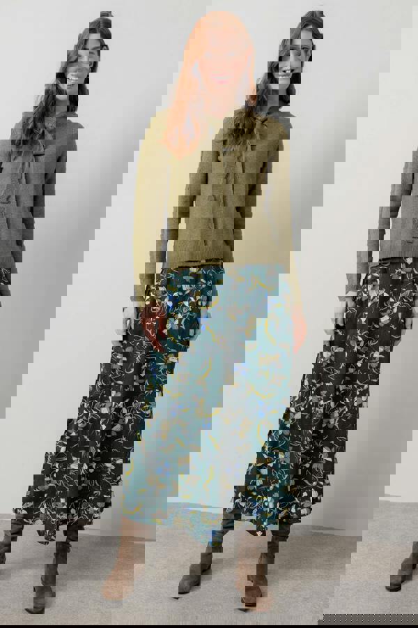 Lily & Me Elise Tie Neck Pointelle Jumper Moss