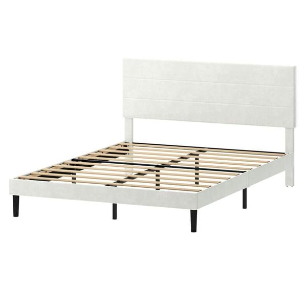 Levede Double Bed Frame with Upholstered Headboard Velvet Foam White Fabric