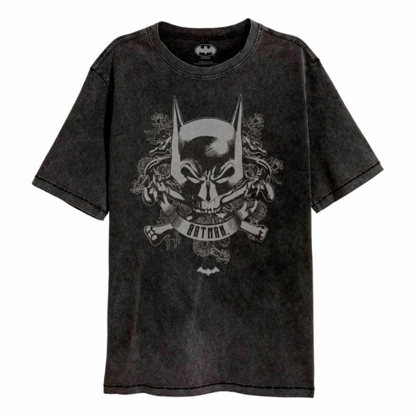 Batman Unisex Adult Acid Wash T-Shirt - Black/Grey