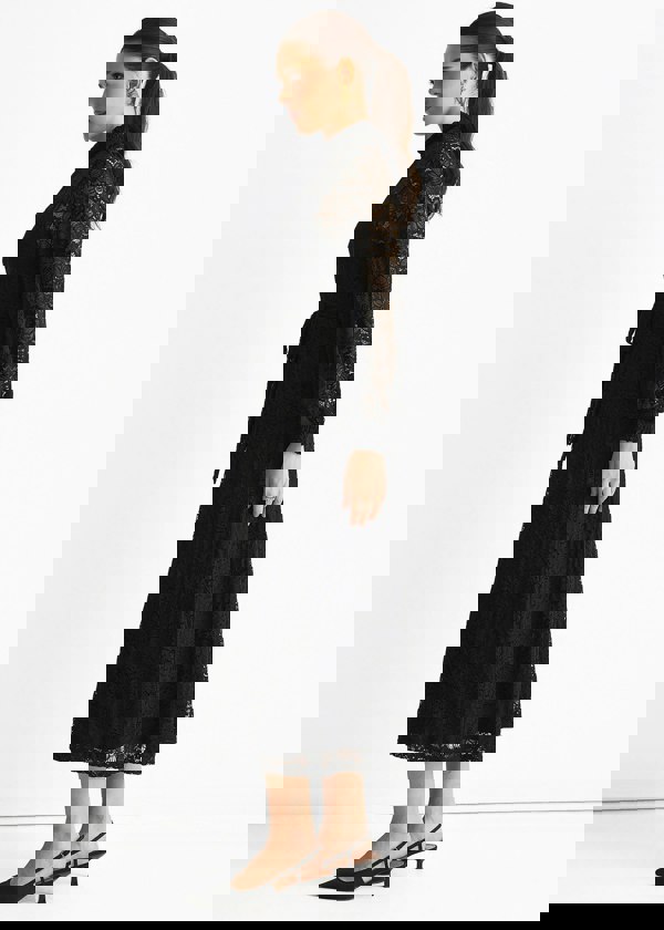 Gini London Black High Neck Jersey Lace Occasion Midi Dress