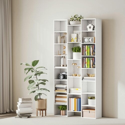 Wyld Haus Elpa Wooden White Twenty One Compartment Storage Bookcase