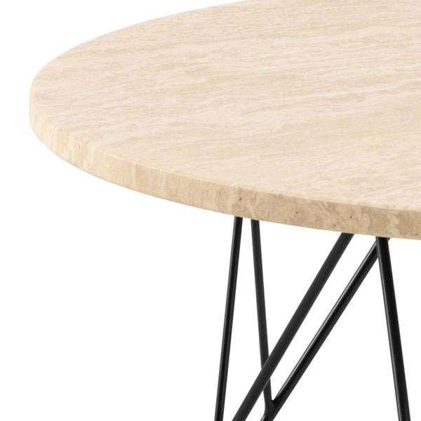 Wyld Haus Toulouse Round Beige Marble Effect Coffee Table Black Steel Base