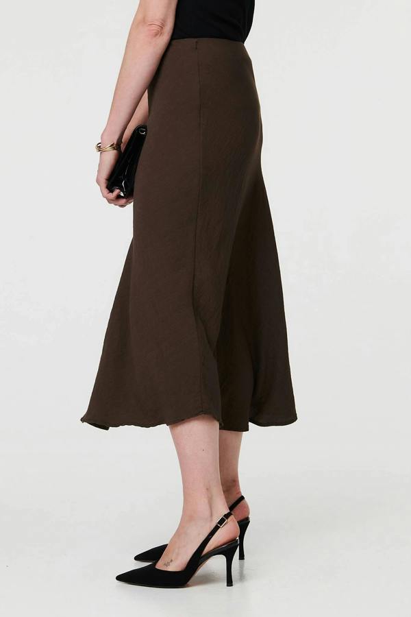 Brown | High Waist Slim A-Line Midi Dress