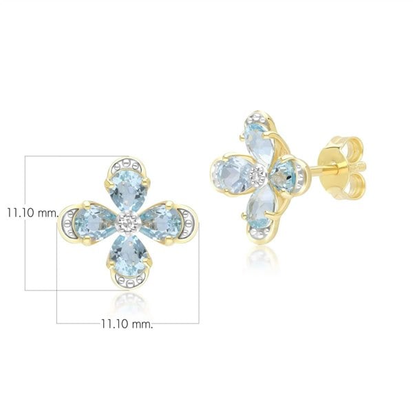 Gemondo Floral Topaz & Diamond Stud Earrings in 9ct Yellow Gold