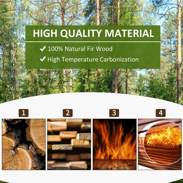 Natural fir wood material and carbonization test graphics with flame icons