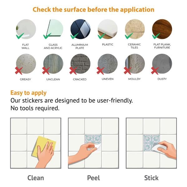 WALPLUS WT1541 - Santa Rosa Pistachio - Light Grey Stencil Tiles Wall Stickers - 15 cm x 15 cm - 24 pcs