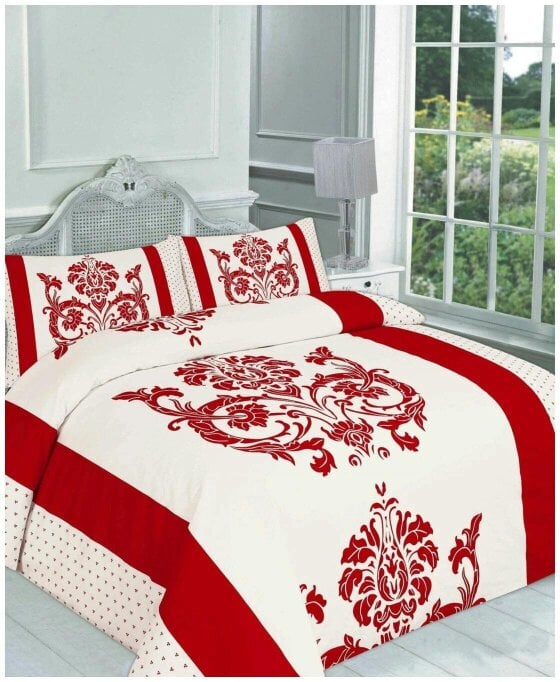 Night Zone Darcy Floral Leaf Duvet Cover Set – Botanical Print Reversible Polycotton Bedding - Red