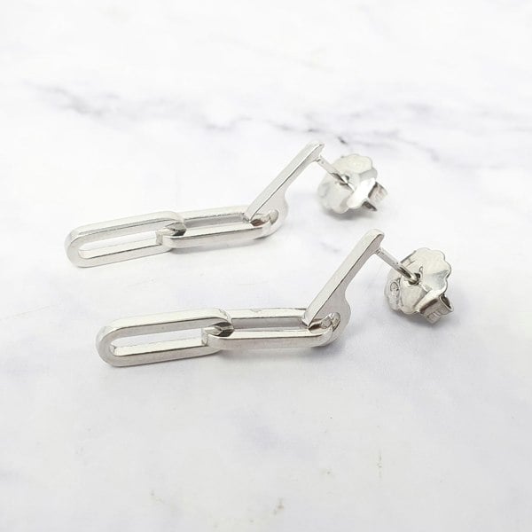 Paperclip link chain everyday drop sterling silver earrings