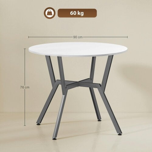 Wyld Haus Terretti High Gloss White Round Dining Table With Black Metal Legs 90cm