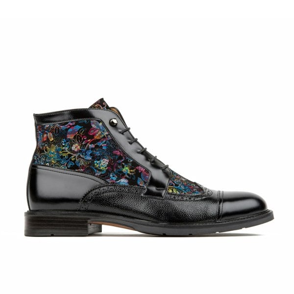Embassy London Charles - Black Flower - Men's lace up and zip up dressy leather boot