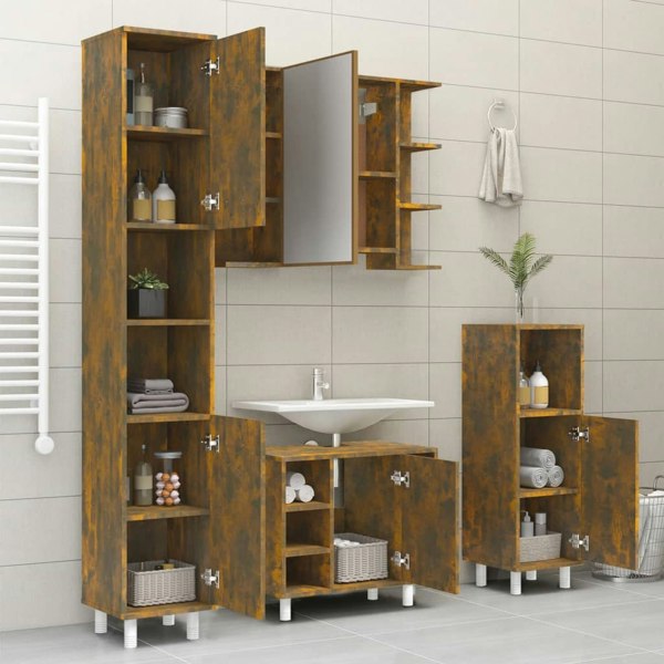 Berkfield Bathroom Cabinet Smoked Oak 30x30x179 cm Engineered Wood
