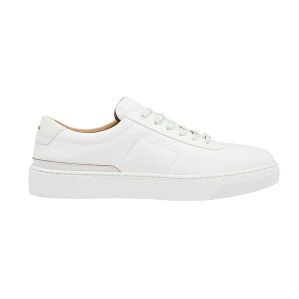 Boss Mens Gary Leather Flat Trainers - White - 