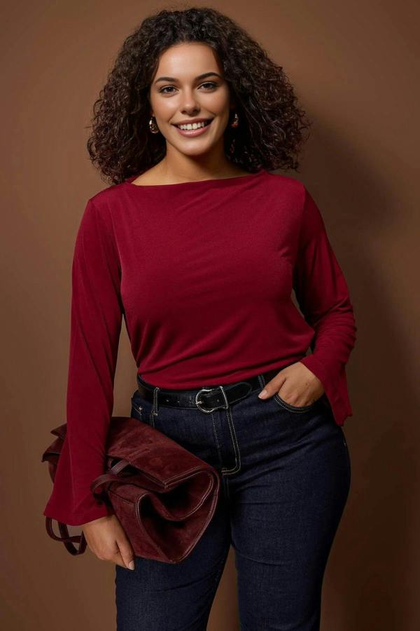 WOVCOR Relaxed Fit Spanish Sleeve Stretch Knit Blouse