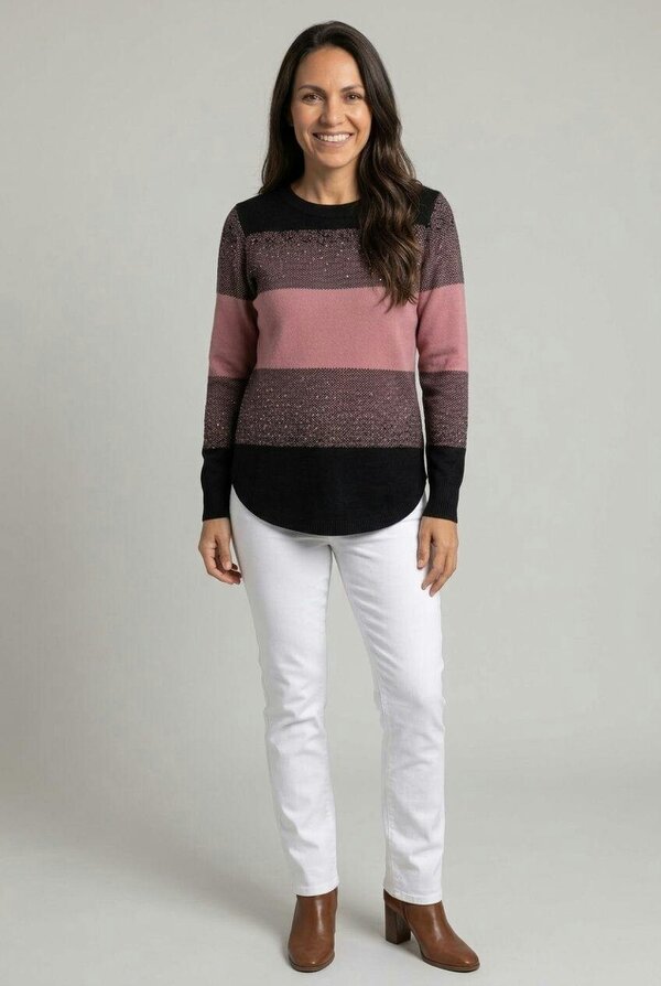 Izabel London Colour Block Sparkly Curve Hem Jumper