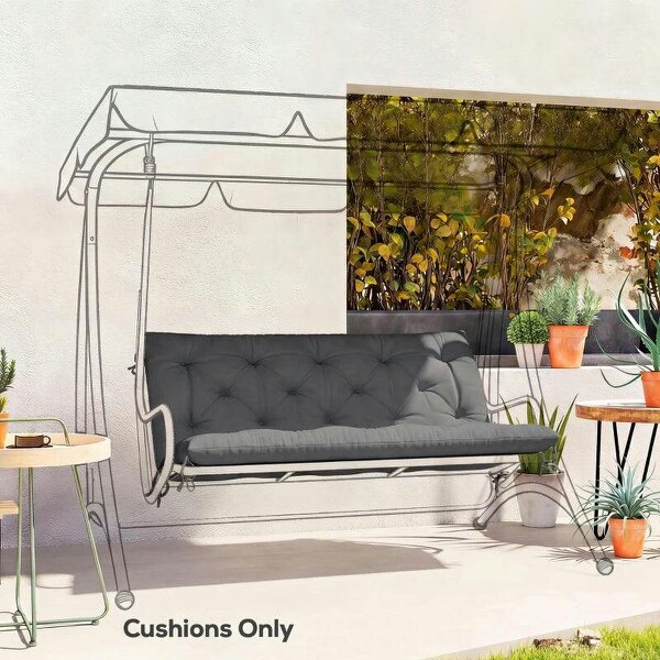 Garden Bench Cushion, 2 Seater Swing Chair Cushion, Seat Pad with Ties for Indoor and Outdoor Use, 110 x 120 cm, Black - Black