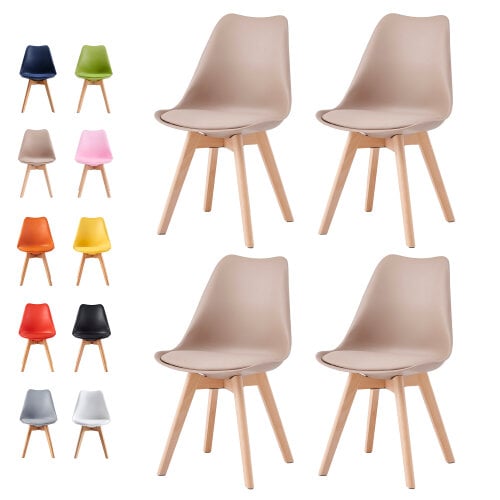 Set of 4 Dining Chairs with Solid Wooden Legs and Seat Cushion Pads Eva