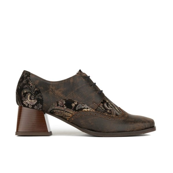 Embassy London Ziggy - Brown Print - Women’s Leather & Paisley Lace-up Brogue Heel