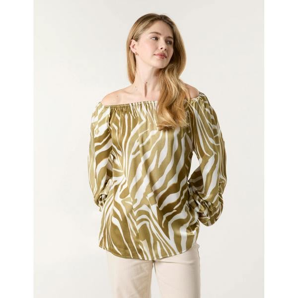 Blue Vanilla Zebra Satin Ruched Bardot Top