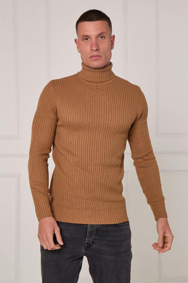 Men’s Ribbed Turtleneck Jumper - Bronze
