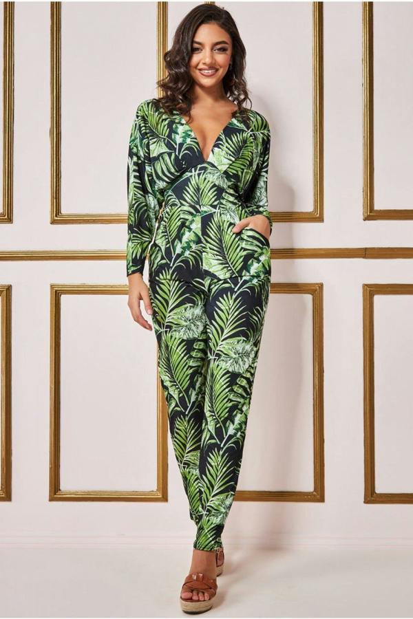 Tropical Print Jumpsuit - Green TR356