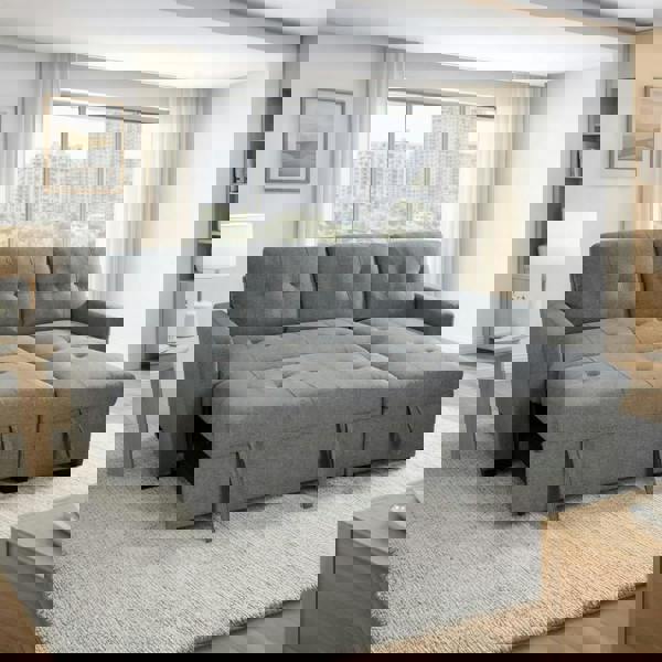 Furnishings For Less Arden Grey 3 Seater L Shaped Universal Sofa Bed With Storage Living Room